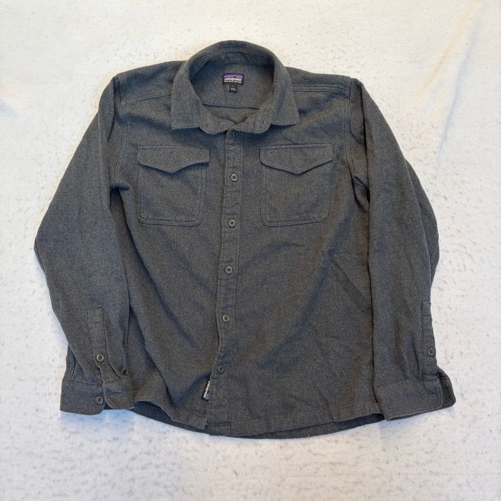 Patagonia Flannel Shirt Mens Large Gray Long Sleeve Organic Cotton Button Up
